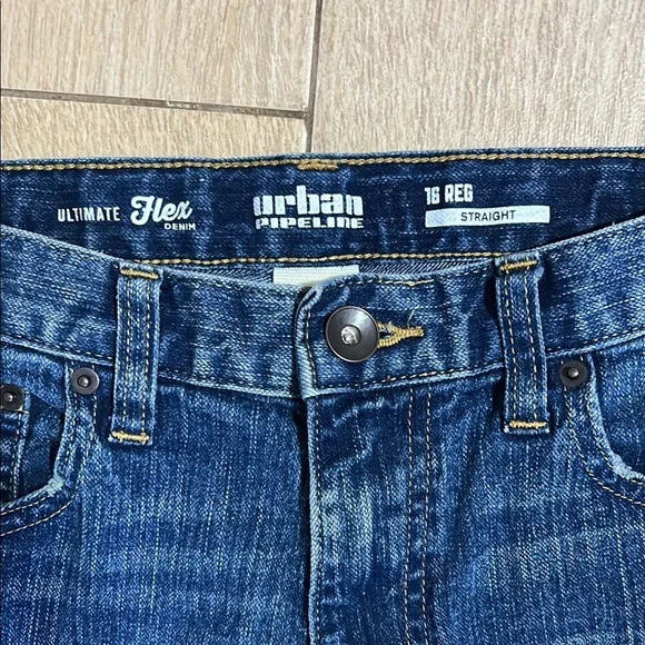 Urban Pipeline Blue Denim Jeans Adjustable Size is Kids 16R Straight Leg Flex - Picture 2 of 6
